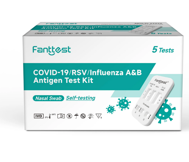 Fanttest(Nasal) RSV /COVID -19 / Influenza A &amp; B 4-in-1 Combo Flu Rapid Antigen Test Kit - 5 Pack