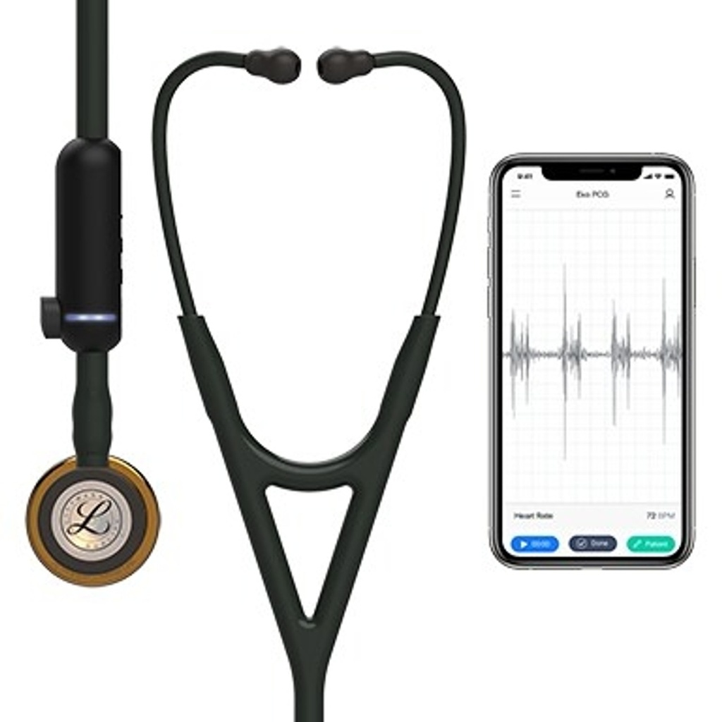 3M Littmann CORE Digital Stethoscope - High Polish Copper Chestpiece; Black Tube; Stem and Headset