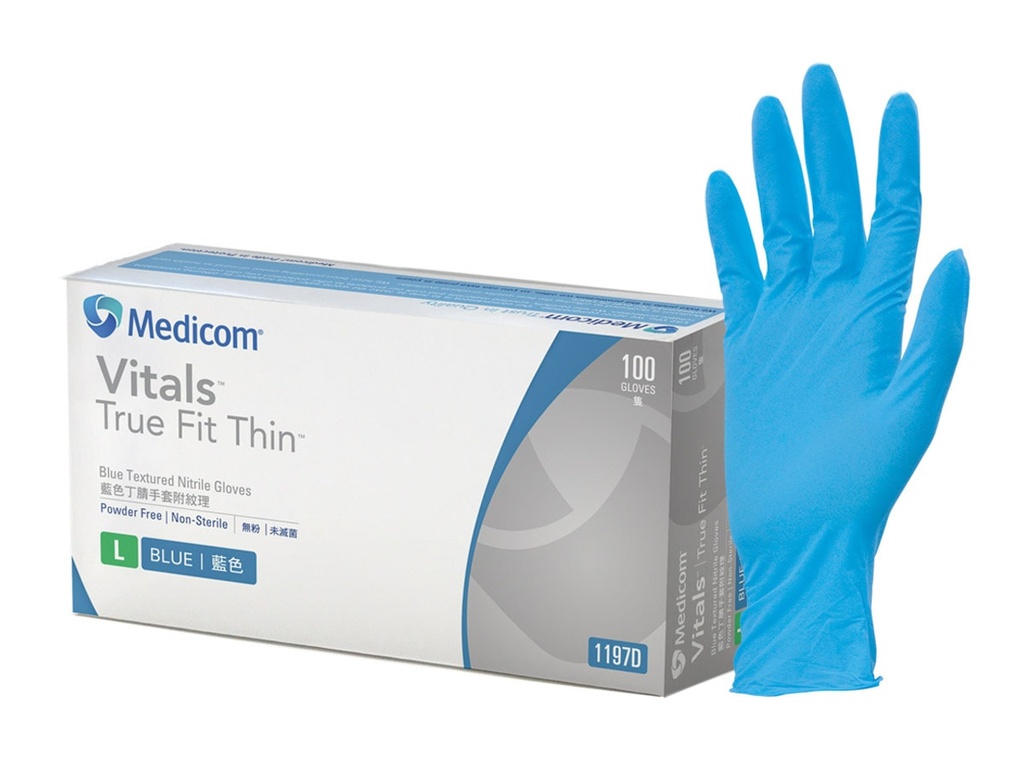 Medicom Vitals True Fit Thin Blue Nitrile Gloves (100pcs)