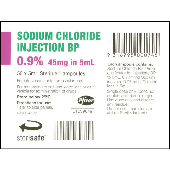 Sodium Chloride 0.9% 5ml For Injection (PHA19042005)