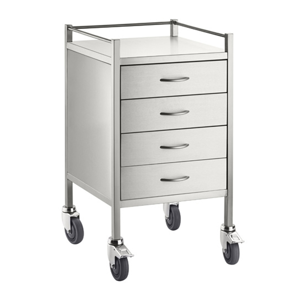 Stainless Steel Trolley Four Drawer With Top Locking Drawer