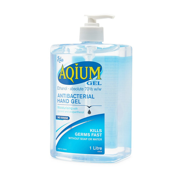 Aqium Antibacterial Hand Sanitiser Hospital Grade Gel 1L Bottle Pump