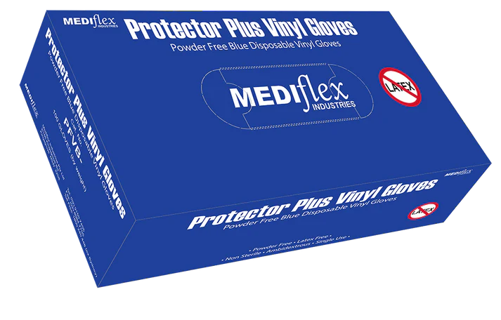 Mediflex Protector Plus Powder Free Blue Vinyl Gloves - Small