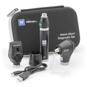 [SMS1SM2LXU] Welch Allyn Portable Diagnostic Kit with LED Otoscope, Ophthalmoscope, USB Rechargeable Handle, and Hard Carry Case