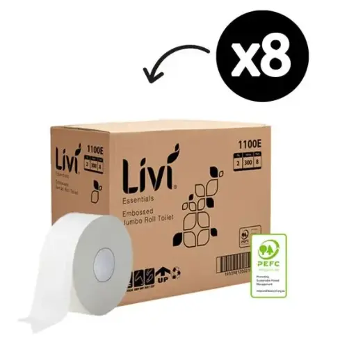 [1152] Livi 1100E Essentials Jumbo Toilet Tissue 2 Ply 300m 8 Rolls
