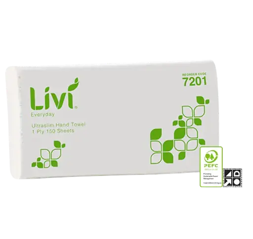 [1170] 7201 Livi Basics/Everyday Ultraslim Hand Towel 1 Ply 150 Sheets (16 Packs)