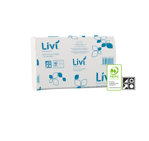 [1179] Livi 1402 Essentials Multifold Hand Towel 1 Ply 200 Sheets 20pk