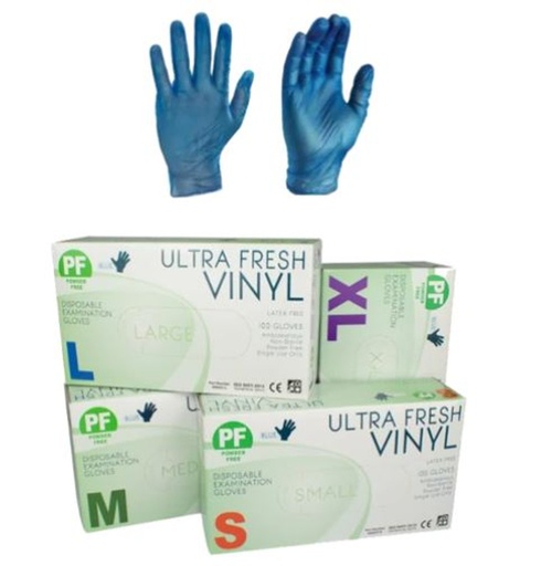 [1227] Ultra Fresh Blue Vinyl Disposable Powder Free Gloves (100pcs)