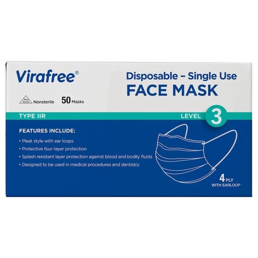 [1242] Virafree Type IIR Disposable Surgical Face Mask - 50 Masks (1 Box)