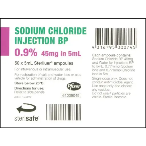 [SMS-PHA19042005] Sodium Chloride 0.9% 5ml For Injection (PHA19042005)