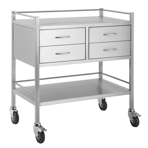 [1268] Stainless Steel Double Trolley Four Drawer (Two Over Two)