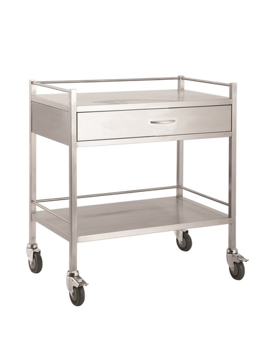 [1271] Stainless Steel Double Trolley One Drawer (Full Width)