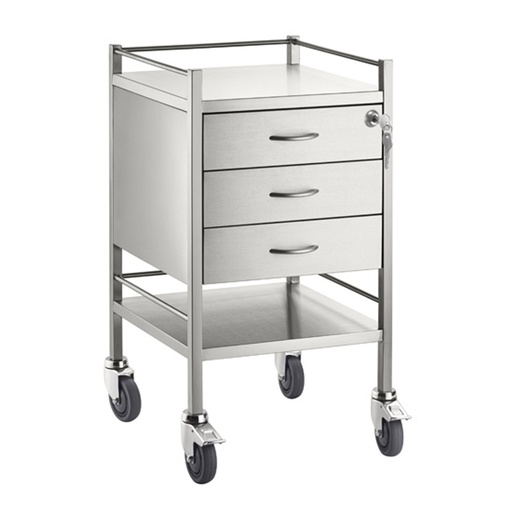 [1274] Stainless Steel Trolley Three Drawer With Top Locking Drawer