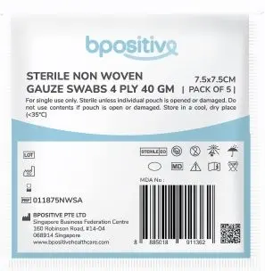 [SMS-BP011875NWS3A] Bpositive Gauze Square Non-woven 7.5 X 7.5cm Sterile 3's