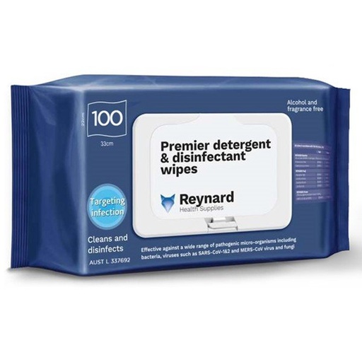 [1352] Reynard Premier Detergent & Disinfectant 100 Wipes RHS218