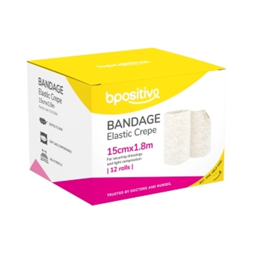 [BP011015BA] Bpositive Bandage Elastic Crepe 15cm X 1.8m PKT/12