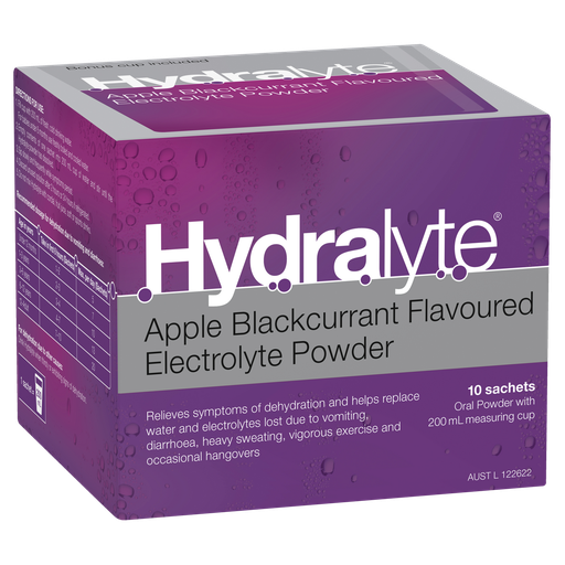 [2093] Hydralyte Flavoured Eletrolyte Powder Sachets 4.9g - 10 Pack - Apple Blackcurrant