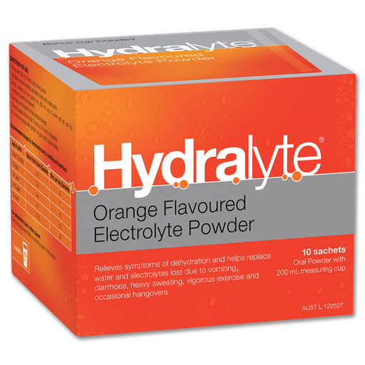 [2095] Hydralyte Flavoured Eletrolyte Powder Sachets 4.9g - 10 Pack - Orange