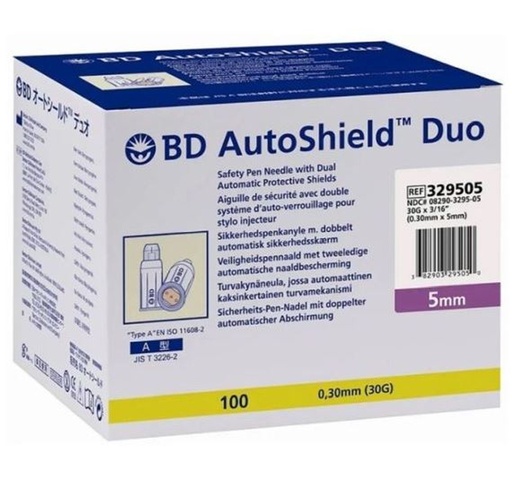 [2167] AutoShield Duo Safety Pen Needle 30G x 5mm - Box 100
