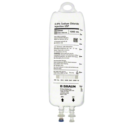 [E8000] 0.9% Sodium Chloride Injection IV bag USP - 1000 mL