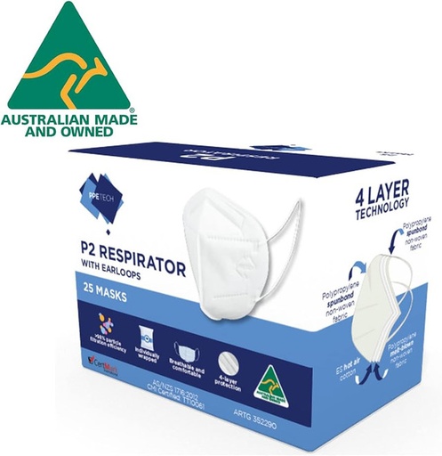 [SR2012] Australian Made P2 4-Layer Face Mask with Earloops - 2 Packs
