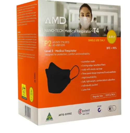 [3119] AMD P2 (N95) Certified Medical Respirator 50pcs - Black Masks