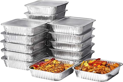 [SMSLID] Aluminium Roster Foil Tray with Foil Lids Square 20x20x5cm 5pk Heavy Duty- 6118